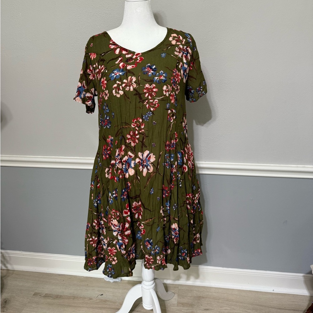Woman Within Olive Floral Mini Dress